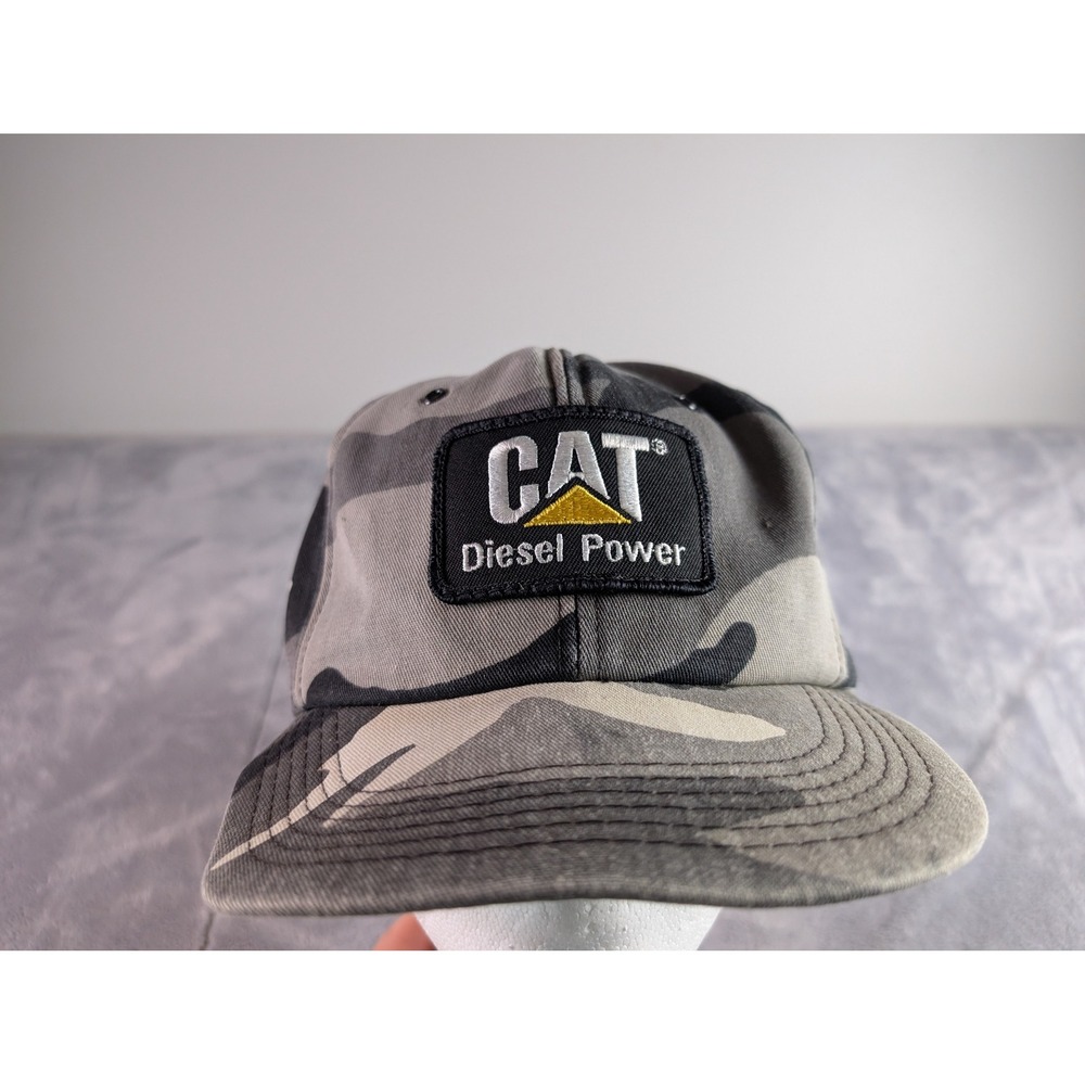 Vintage Caterpillar CAT Diesel Power Camo Snapback Hat Made in USA Grey Black